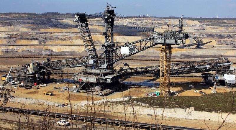 Bucket-wheel excavator in an open-pit mine